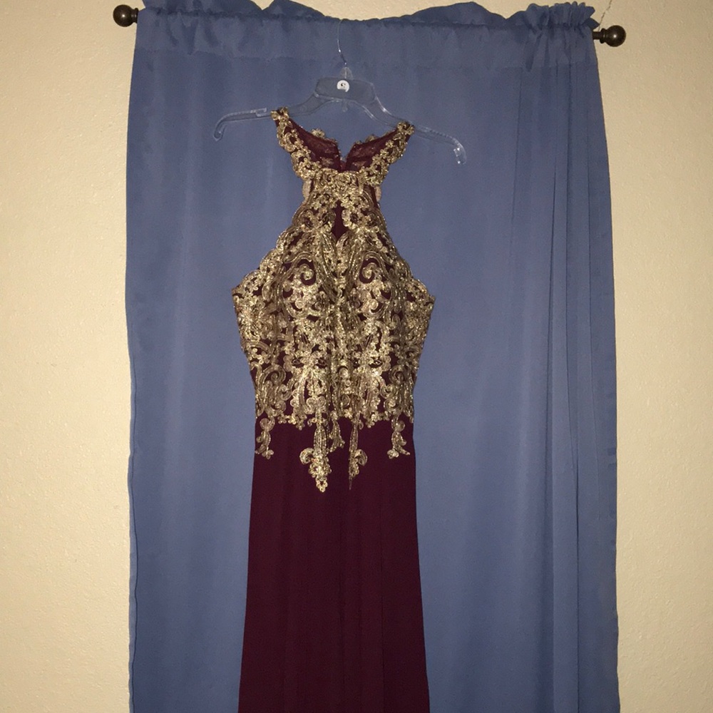 Long Wrap around neck dress.
